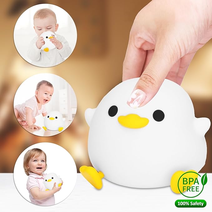 Attivolife DoDo Duck Night Light, Animal Silicone Nursery Lamp with Dimmable, Table Bedside Lamp with Timer for Bedroom, Kawaii LED Squishy Night Light Decor Gifts - Bloomnest