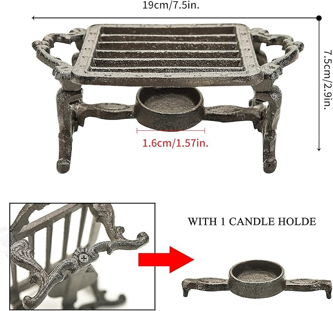 Sungmor Heavy Duty Cast Iron Teapot Dish Warmer Stable Holder for Tealight Stand | Tealight Warmer Decorative Stove for Villa Yard Balcony-Square - Bloomnest