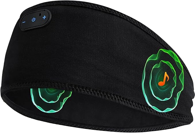 Bamboo Cotton Sleep Headphones,Ultra-Soft Wireless Headband Bluetooth for Side Sleepers, with 14H Playtime & Bluetooth 6.0, 4-in-1 Music Sleep Earphones for side sleeping(BLACK) - Bloomnest