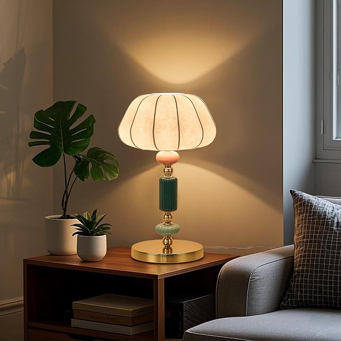 Modern White Fabric Table Lamp Plug in Metal Base Desk Light with Plug Cord Switch for Bedroom Bedside Living Room - Bloomnest