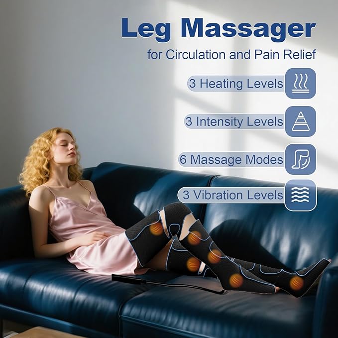 Leg Massager, Leg Compression Massager with Heat and Vibration, Foot and Leg Massager for Circulation and Relaxation, Gift for Women Men Mom Dad - Bloomnest
