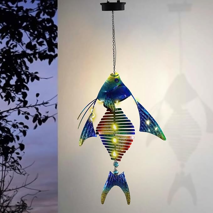 Fish Solar Outdoor Lights Hanging Lanterns Metal Decorative Lights for Backyard Porch Patio Yard Balcony Teepee Lawn Pathway… - Bloomnest