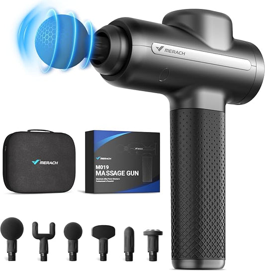 MERACH Massage Gun Deep Tissues, Percussion Massager Tools with 6 Massage Heads, Portable Hand Held Muscle Massagers for Pain Relief Deep Tissue, Cool Gifts for Men and Women - Bloomnest