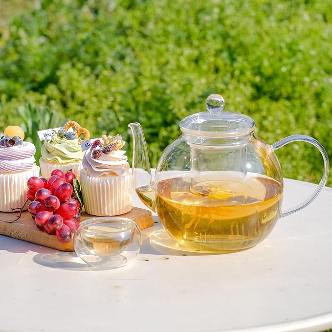 Glass Teapot Set with 4 Teacups, 1500 ml/50 oz Tea Pot with Infusers for Loose Tea and Flower Tea, Stovetop and Microwave Safe Borosilicate Glass Tea Kettle, Tea Gift Sets for Tea Lovers - Bloomnest