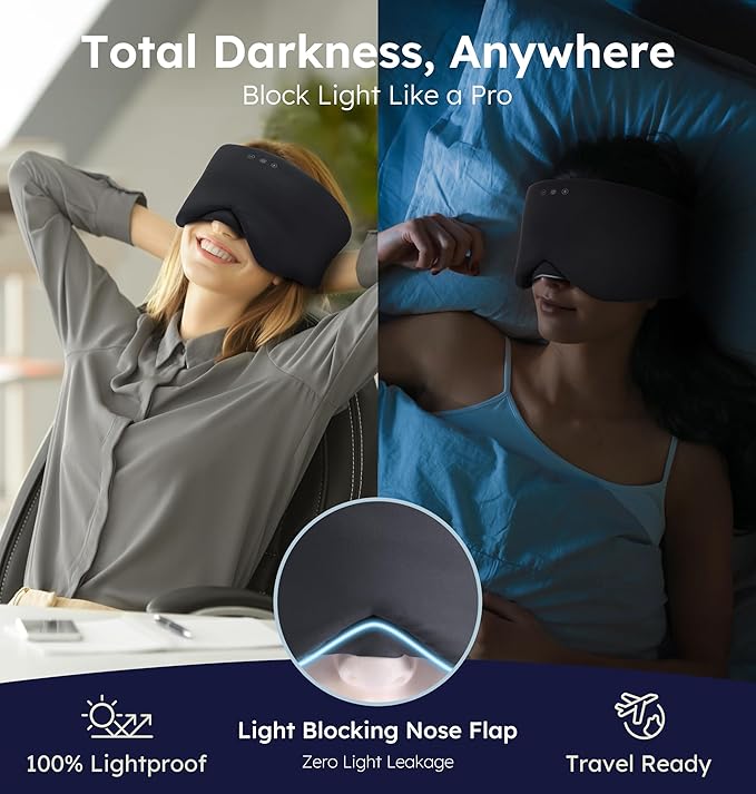 Luxury Bluetooth 5.4 Sleep Mask for Adults - Ice Fiber Cooling & HD Sound, 100% Light Blocking Adjustable Eye Cover for Travel & Side Sleepers - Soft Sleep Headphones with 10H Playtime - Bloomnest