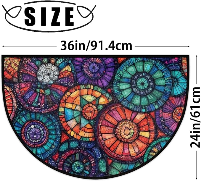 Half Round Door Mat, Colorful Circle Flower Mandalas Half Circle Rug for Home Decor Floor Indoor Outdoor Non-Slip Washable Half Moon Rug Doormat 36X24 Inch - Bloomnest