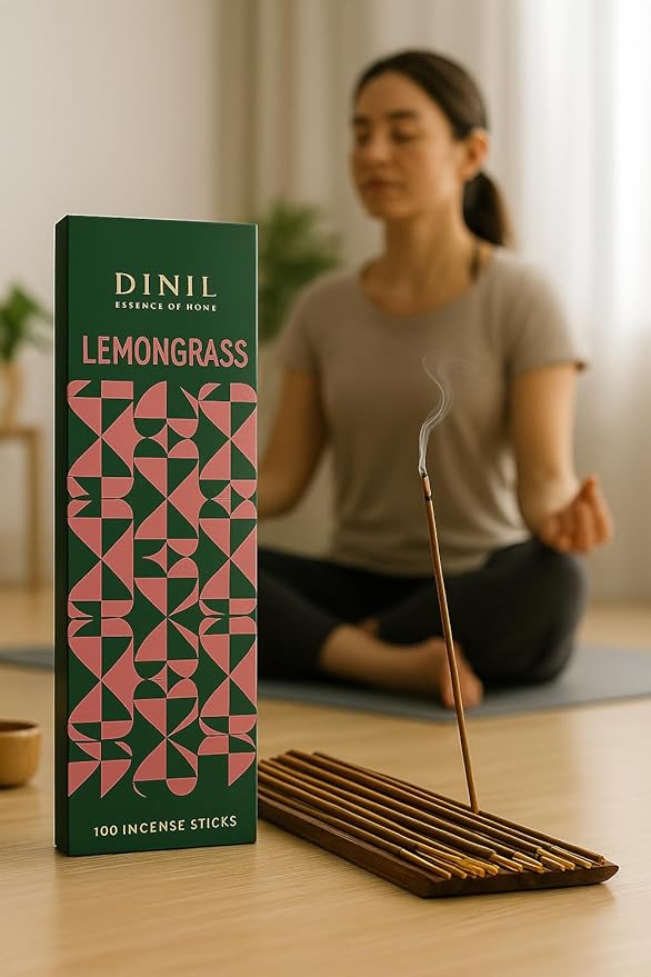 Dinil Lemongrass Incense Sticks – 100 Sticks | Hand-Rolled, Charcoal-Free | Clean Burn, Low Smoke | Aromatic Incense for Meditation, Yoga & Home Fragrance
