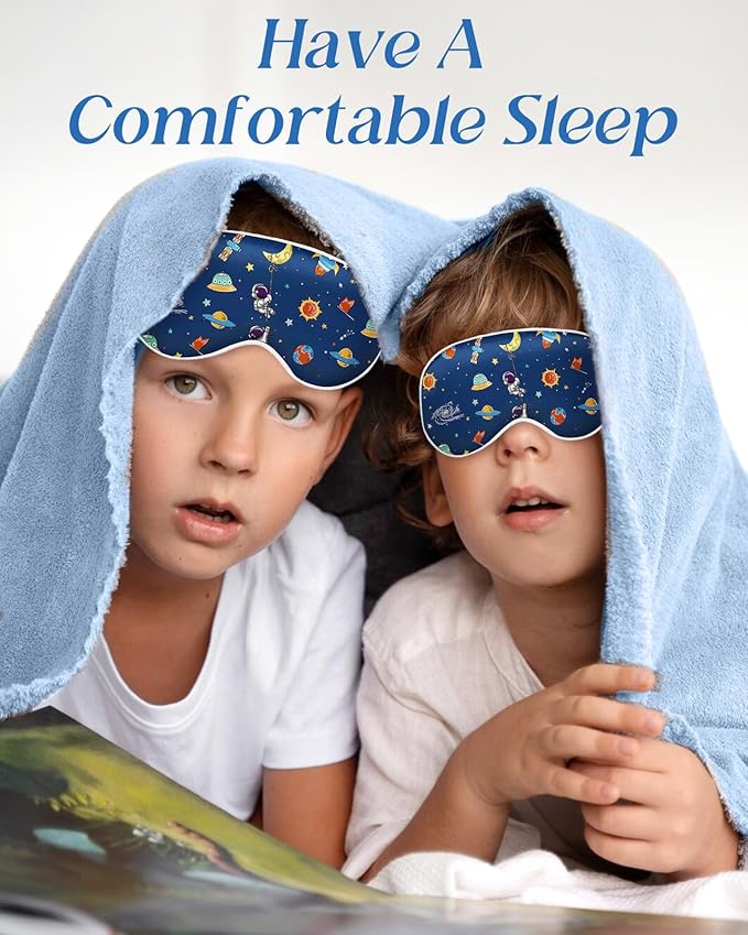 Sleep Mask for Kids - Silk Eye Mask for Sleeping Cute Cartoon Kids Sleep Mask for Boys Girls Teens Soft Smooth Adjustable Straps Silk Kids Eye Cover, Blue Astronaut - Bloomnest