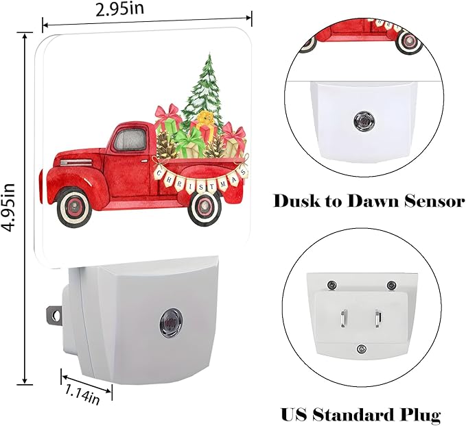 Retro Truck with Christmas Tree Night Light,Plug-in Night Lights with Dusk to Dawn Sensor for Stairway,Hallway,Bedroom Sleep Friendly Ideal for Women/Girls/Boys Gift,0.5w - Bloomnest