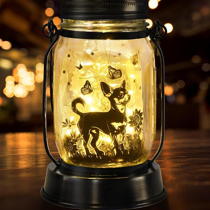 Chihuahua Gifts for Women/Men Chihuahua Solar Lanterns Dog Mom Birthday Dog Lovers Lantern Pet Loss Pet Memorial Lights Solar Garden Decoration Outside for Yard, Patio,Backyard,Porch Torches - Bloomnest