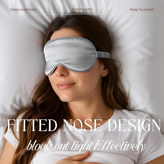 Silk Satin Sleeping Eye Mask, Silvergrey Sleep Eye Mask Night Blindfold for Women and Men, Soft Breathable Blackout Eyeshade Eye Cover for Travel, Wedding Bridesmaid Gift - Bloomnest