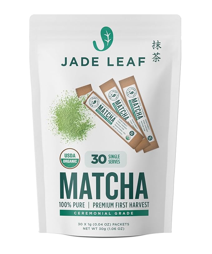 Jade Leaf Matcha Organic Premium Ceremonial Grade Matcha Green Tea Powder - Japanese - Culinary, Ingredient, Ceremonial Barista Teahouse, Latte, Collagen, 0.04 Ounce (Pack of 30), Ceremonial Matcha - Bloomnest