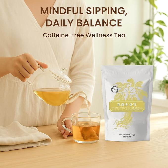 Herb Guru Floral Harmony Ginseng Herbal Blend with Rosa Rugosa and Chrysanthemum Flowers Natural Tea in Convenient Tea Bags | Herbal Infusion for Relaxation Wellness and Daily Balance