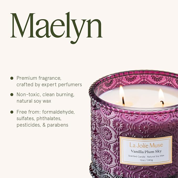 LA JOLIE MUSE Vanilla Plum Sky Candle - Coconut, Vanilla, Plum | 12 oz Large 2-Wick Soy Wax Candle | 60 Hours Clean Burn | Gift-Ready for Hosts & Gatherings | Elegant Home Decor - Bloomnest
