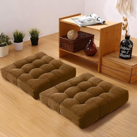 Floor Pillows Set Square Chair Cushion Pad Tufted Seat Cushions for Living Room Balconies Office Brown 18x18in - Bloomnest
