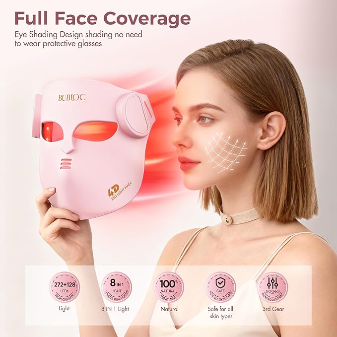 4D Wireless Red Light Therapy for Face and Neck with 400 LEDs,8+1 Color Light Therapy Mask with NIR, 850nm Red Light Therapy Mask, 4000mAh Rechargeable Led Face Mask Remote Control for Home & Travel Bloomnest