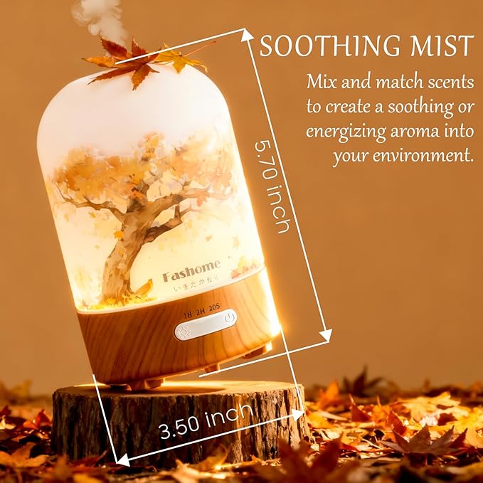 Hand Blown Glass Essential Oil Diffuser, 100ml Small Ultrasonic Aromatherapy Mist Maker for Home, Bedroom, Office, Auto Shut-Off, Cool Mist Humidifier with Warm White Light (Frankincense Oil) - Bloomnest