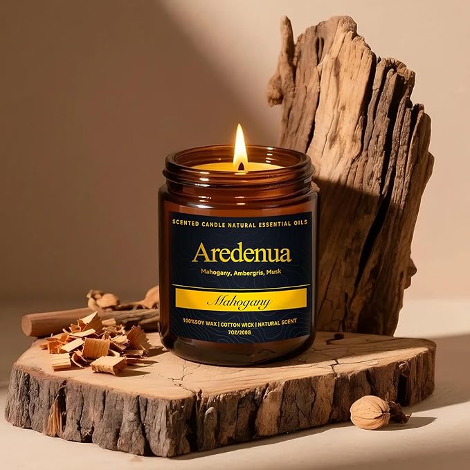 Mahogany Candle – Soy Candle with Rich Wood & Warm Aroma, Long Lasting Scented Candle for Home, Office, Lounge, Cozy Relaxation, Gift for Men & Women - Bloomnest