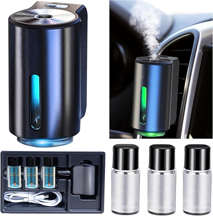 Smart Car Air Freshener, Car Air Freshener Diffuser, Rechargeable Cars Aroma Diffuser, 3 Levels of Adjustable Intelligent Cars Diffuser with 3 Bottles of Cologne - Bloomnest