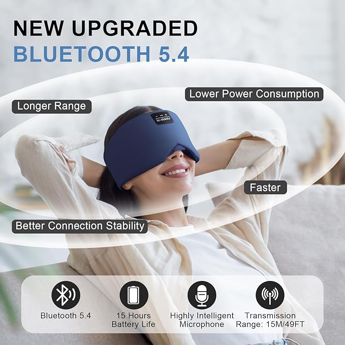 LC-dolida Sleep Mask with Bluetooth Headphones, Ice Silk Sleep Headphones with Bluetooth 5.4, Total Blackout Eye Mask for Sleeping, Sleep Soft Mask for Women Men, All Night Sleep, Travel(Navy) - Bloomnest