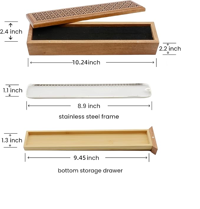 Incense Holder Burner,Coffin Incense Storage Box Holder for Sticks, Wooden Incense-Stick Holder & Ash Catcher for Meditation/Yoga Room/Bedroom/studyroom/Office (Incense Holder with Storage)