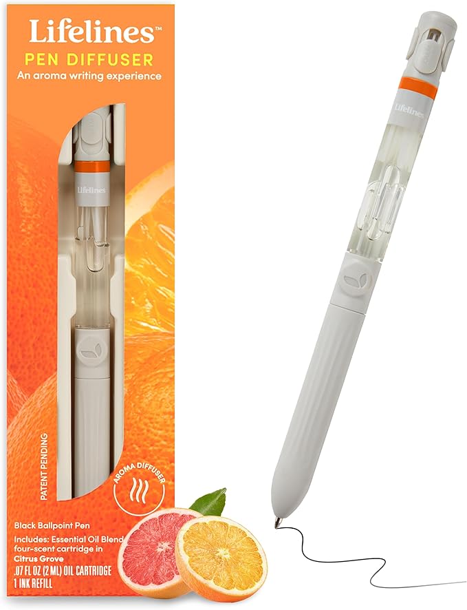 Lifelines Pen Diffuser, Citrus Grove - 1mm Black Ballpoint Pen with Scented Essential Oil Blends – Aromatherapy Diffuser & Sensory Immersion Diffuse Aroma As You Write - Bloomnest