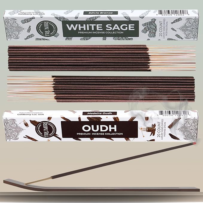 Trumiri Incense Sticks - Combo Pack of 40 Insence-Sticks - 20 White Sage + 20 Oud - Insenses - Insents - Incents - Inscense - Incence - Incienso - All Natural Incense Sticks TRUMIRI