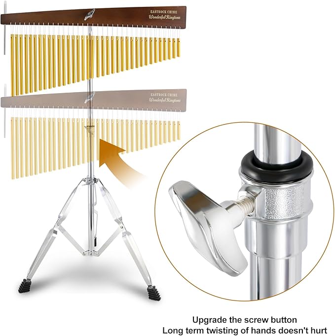 EASTROCK 36 Note Chimes Slant Style Musical Instruments Percussion Instrument European Ash Single-row Chime Bar Chimes Percussion Height-Adjustable Stand Gold - Bloomnest