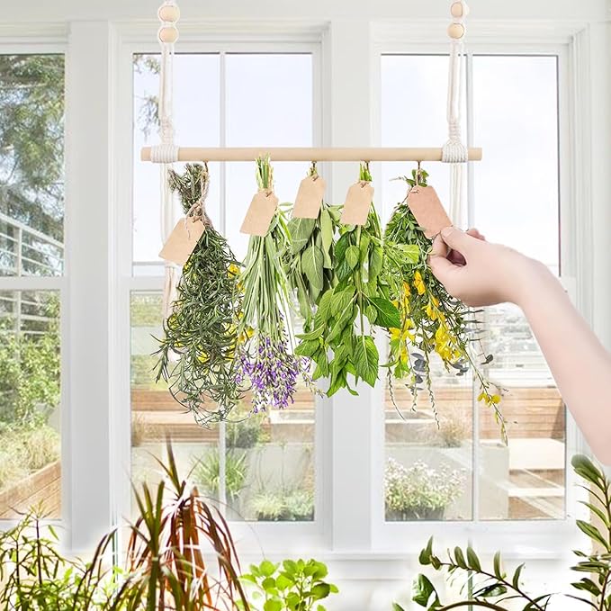 2 Pack Herb Drying Rack Flower Drying with 100 Brown Gift Tags and 160ft Natural Jute Twine, Hanging Herb Dryer Rack Drying Herb Dryer Rack(2 Tier and 3 Tier) - Bloomnest
