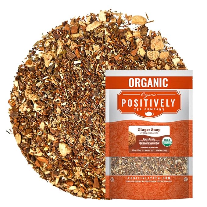 Organic Positively Tea Company, Ginger Snap Rooibos Tea, Loose Leaf, 4 Ounce - Bloomnest
