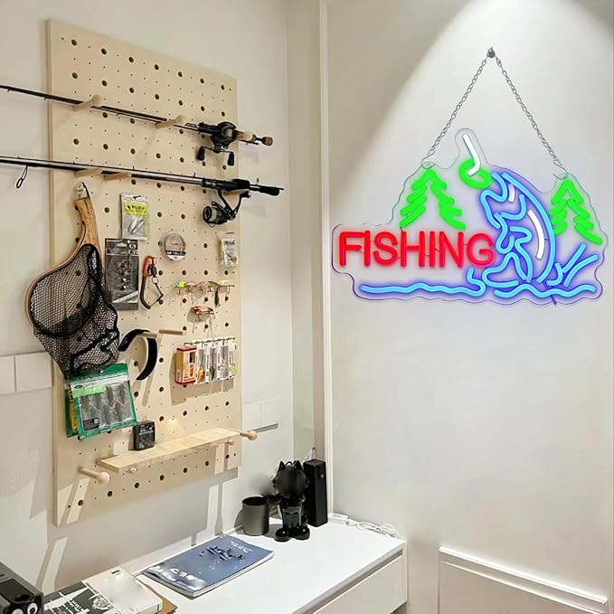 Fishing Neon Sign for Wall Decor, Fish Led Signs for Room, USB Dimmable Neon Lights for Fishing Gear Store Man Cave Bedroom Living Room Game Room Man Cave Party Business Yacht Sign - Bloomnest