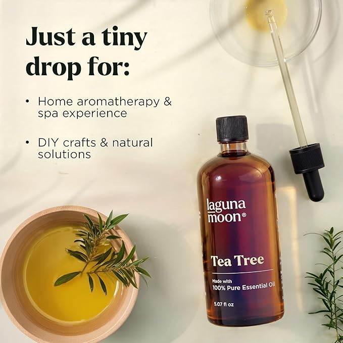 Lagunamoon Australian Tea Tree Essential Oil (150ml) - XXL Bottle with Drops for Candle Making Scents and Cleaning Products - Fragrance Oil for Aromatherapy, Relaxation, Diffusers, Yoga, Home Care - Bloomnest
