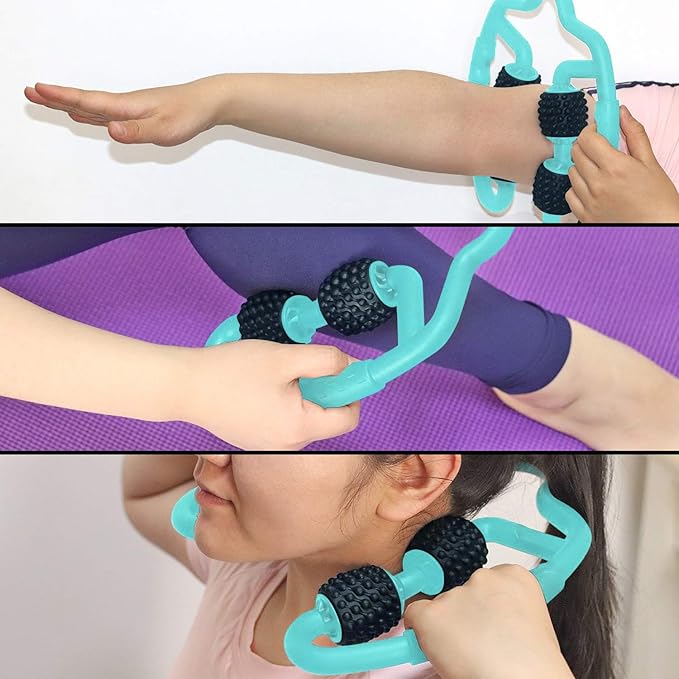 Cellulite Massage Tool Muscle Roller - Deep Fascia Massager & Dimpled Skin Remover for Legs, Thighs & Buttocks - Anti-Cellulite Roller, Smooth Skin, Pain Reliefs (Green Black-4 Wheel) - Bloomnest