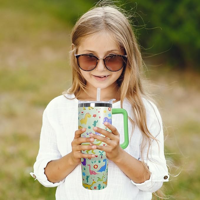 Stainless Steel Dinosaur Tumbler - 40 oz, Coffee Travel Mug with Lid and Straw, Perfect Dinosaur Gifts for Women - Bloomnest