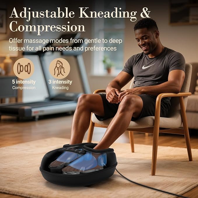 Foot Massager with Heat, Shiatsu Feet Massager for Plantar Fasciitis Relief, Adjustable Kneading and Compression Foot Massage Machine for Neuropathy Pain, Fits Up to 13" - Bloomnest