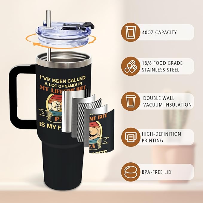 DUUV Papa Gifts for Dad from Daughter Son Kids, Christmas Thanksgiving Birthday Gifts for Daddy Stepdad Elderly Father, Dad Tumbler 40 Oz with Handle and Straw, Cool Papa Mug, 1PCS - Bloomnest