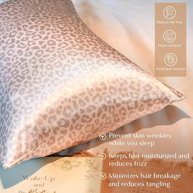 Yanibest 2 Pack Leopard Satin Pillowcase, Silk Pillow Cases for Hair and Skin with Zipper, Queen Pillow Cases Set of 2 for 20"x30", Exquisite Packaging for Women Men - Bloomnest