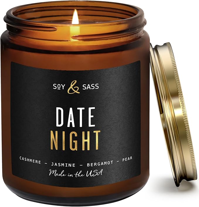 Date Night Candle I Scented Black Candles for Men or Women - French Cashmere & Vanilla Scent Soy Wax - Infused w/Essential Oils | Mens Candle I Long-Lasting 50Hr Burn, 9oz I Non Toxic I Made in USA - Bloomnest