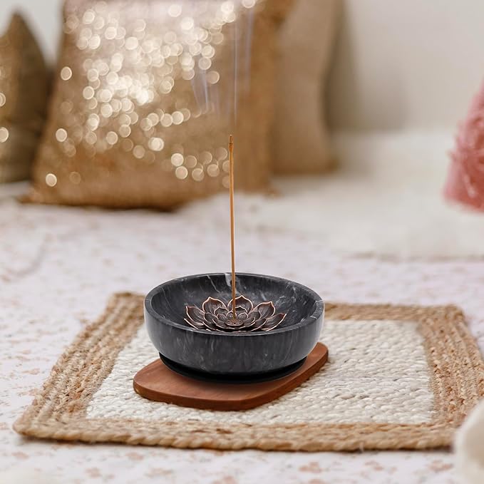 SuperLarge Handmade Natural Marble Incense Holder for Sticks and Cones-with 9 Holes,Multi-Functional Incense Burner Holder for Incense Sticks and Cones, Perfect Home Decor(Black, 5.91 inch) - Bloomnest