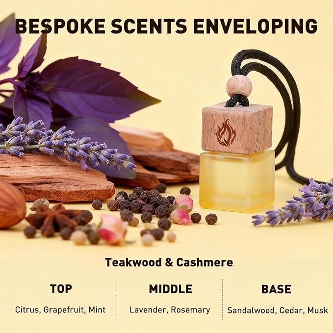 Car Air Freshener Hanging 2 Pack, Teakwood & Cashmere Fragrance Essential Oil Diffuser, Long Lasting Car Scent, Car Accessories for Women - Bloomnest