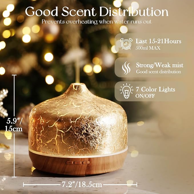 Porseme 500ml Essential Oil Diffuser Gold Plated Glass Aromatherapy Ultrasonic Humidifier - Auto Shut-Off, BPA Free for Home Hotel Yoga SPA Gift - Bloomnest