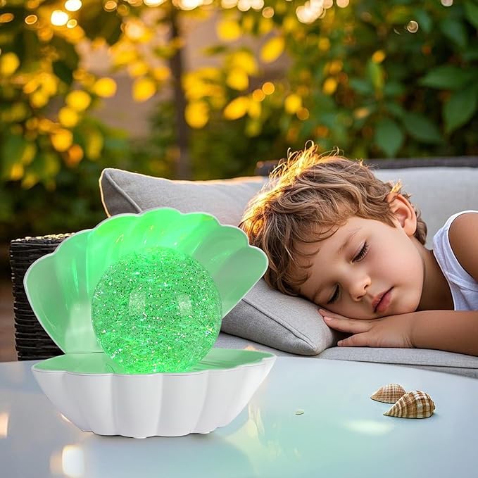 Shell Pearl Beach Themed Night Light, RGB 8 Colors Changing Mood Shell Pearl Lamps, Bedside LED Clamshell Portable Night Lights for Bar (Large White Shell) - Bloomnest