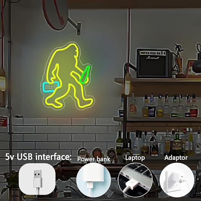 Bigfoot Neon Sign Dimmable Sasquatch Neon Sign Bigfoot neon Beer sign for Wall Decor Bigfoot Neon Light Up Sign for Bedroom Holiday Birthday Gifts for Friends Kids - Bloomnest
