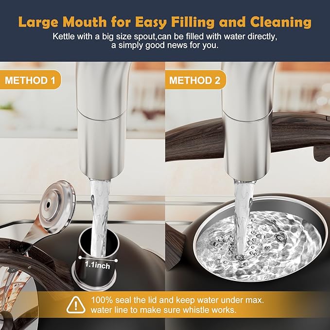 Tea Kettle Whistling Teapot for Stovetop : 2.64 Quart Food Grade Stainless Steel Tea Pot with Ergonomic Handle, Loud Whistle Camping Kettle for Tea, Coffee, Milk - Black - Bloomnest