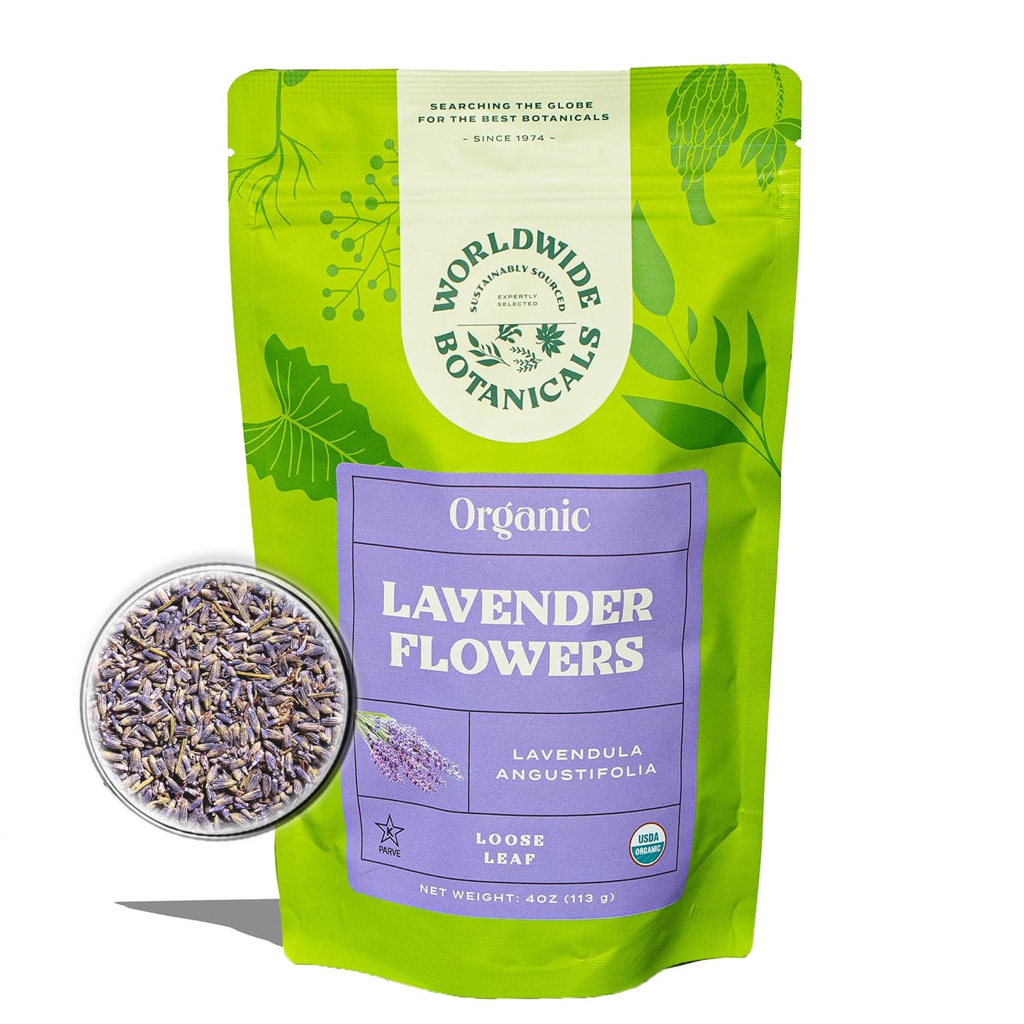 Worldwide Botanicals Organic Lavender Flowers, 4 ounces, Pure European Lavender buds, Perfect for Aromatherapy, Sachets, Wedding celebrations, Tea flavoring, Eye pillows Scenting The Home