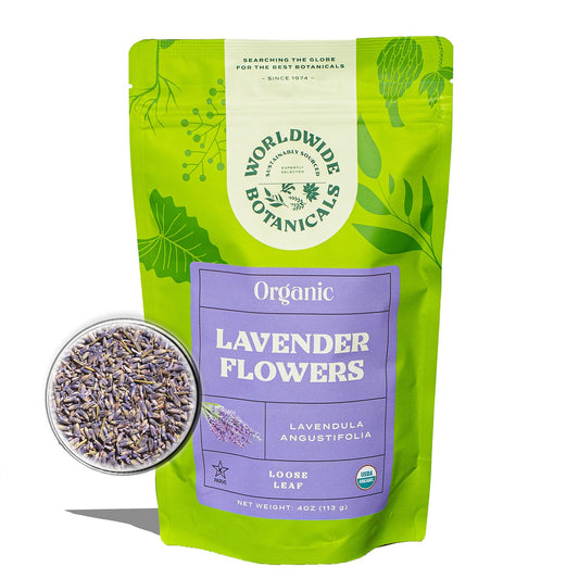 Worldwide Botanicals Organic Lavender Flowers, 4 ounces, Pure European Lavender buds, Perfect for Aromatherapy, Sachets, Wedding celebrations, Tea flavoring, Eye pillows Scenting The Home