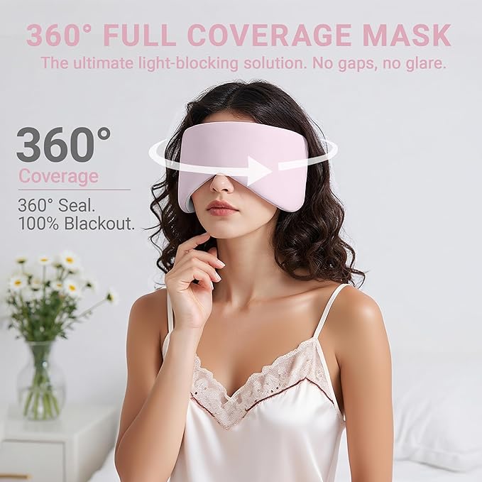 Reversible Cotton Eye Mask for Sleep, Adjustable Soft Breathable Design in Pink/Grey, Lightweight Full-Cover Blindfold for Travel & Nap, Holiday Gift Set for Women Men Adults - Bloomnest