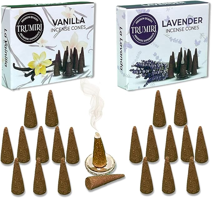 TRUMIRI Incense Cones - Combo Pack of 20 Cone Incense - 10 Vanilla + 10 Lavender TRUMIRI