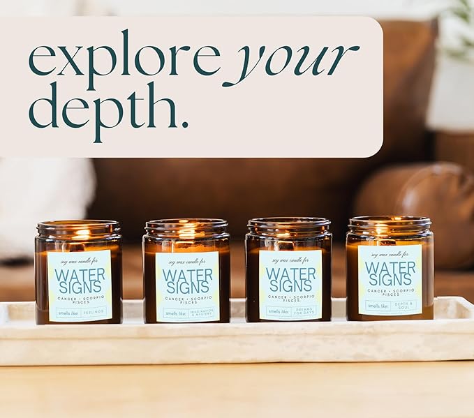 Pisces, Cancer, Scorpio Gifts for Women - 4Pack Wood Wick Candles, 6oz Small Candles Set for Women. Zodiac Astrology Birthday Spiritual Gifts, Natural Soy Wax - Bloomnest