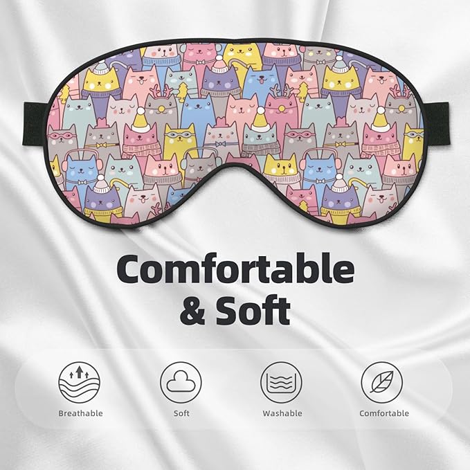 Sleep Eye Mask Christmas Cute Cats Sleep Mask for Women Men Comfortable Eye Mask with Adjustable Strap Soft Eye Cover Blindfold for Travel Yoga Nap Shift Work - Bloomnest